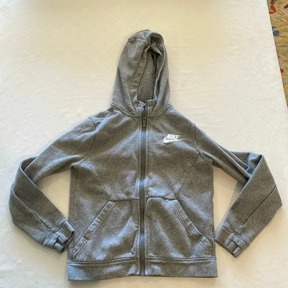 Nike kids boys‎ girls gray full zip up fleece hoodie medium